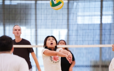 An intramural volleyball game