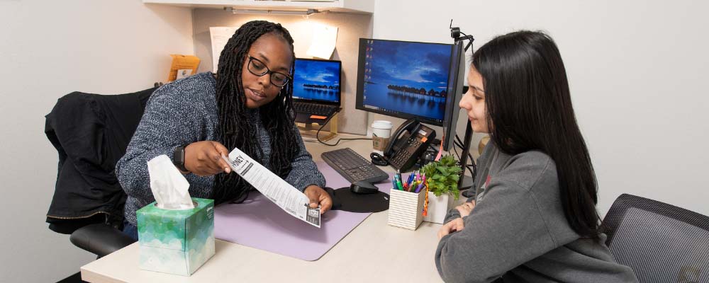 A student receives help at the Care Center