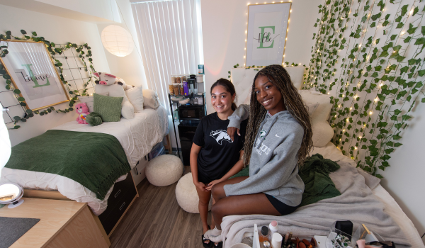 Students inside of their residence hall