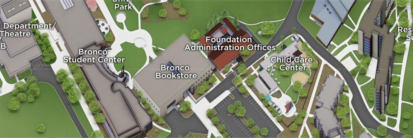 map of building 66 bronco bookstore and surrounding buildings