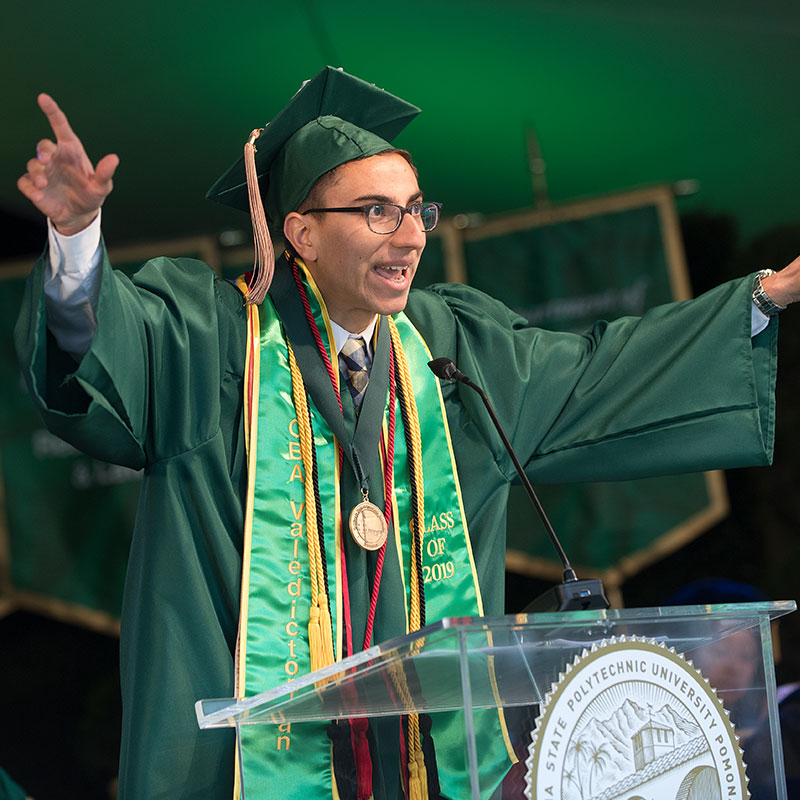 2019 McPhee Scholar speaking during Commencement