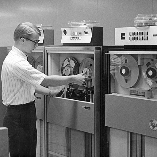 Student in the 1970s working in the data center