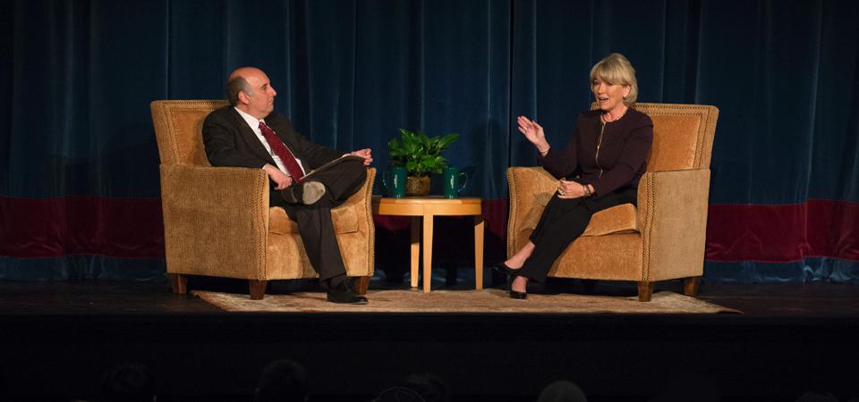 Sharon Allen on stage during her Dean's Leadership forum