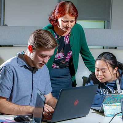 Professor Rita Kumar working with Innovative Analytics Center students