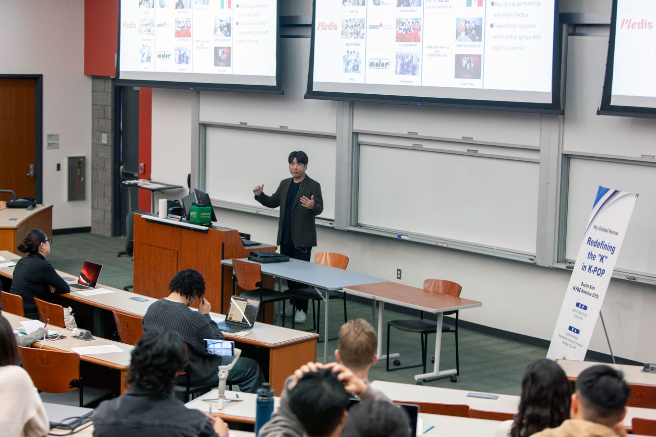Dustim Kim from HYBE International lectures International Business and Marketing Management students