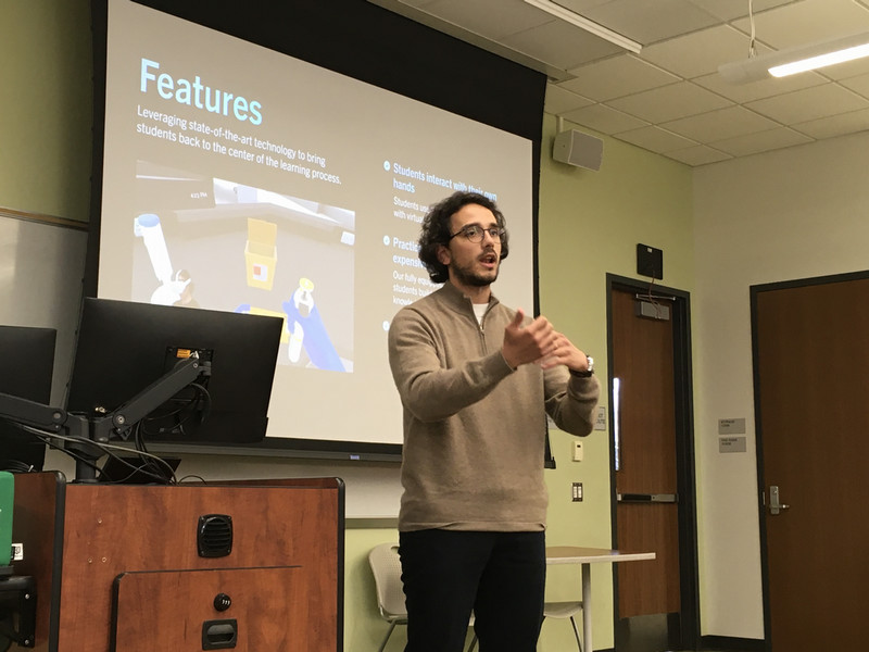 Pierlorenzo Peruzzo (CS '23) pitches his OpenLab concept at last year's CPP Fall Fast Pitch Competition