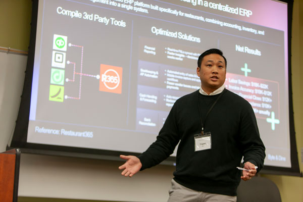 Student presenting during Restaurant 365 Case Competition