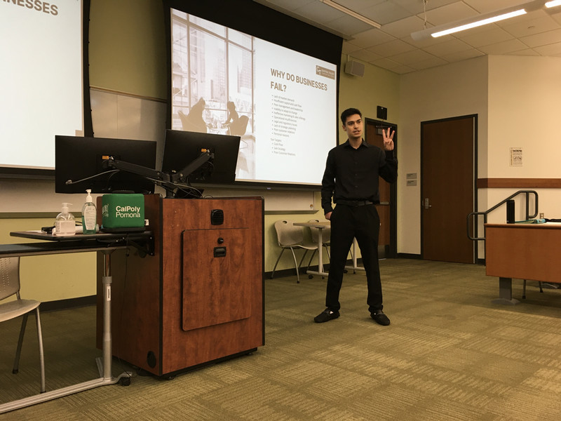 Michael Vickers (CS '23) makes a pitch for his Central Talent concept at Fall Fast Pitch