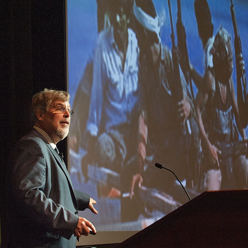 Captain Phillips on stage during his Leadership Forum