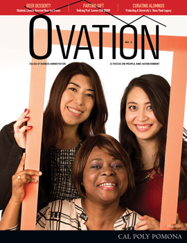 Ovation 3 Cover - three women smiling behind orange frame