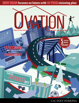 Ovation 4 Cover, cartoon highway leading through scene with Road to Success 2017 Sign