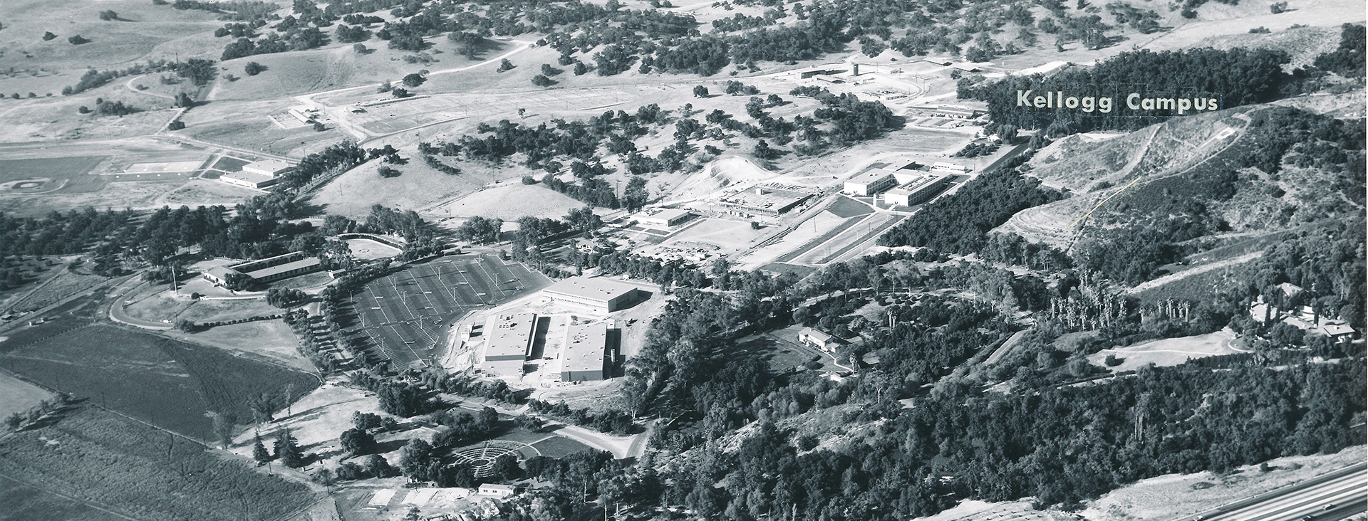 The College of Business Administration, located south of the W.K. Kellogg Rose Garden in the lower left quadrant of the image.