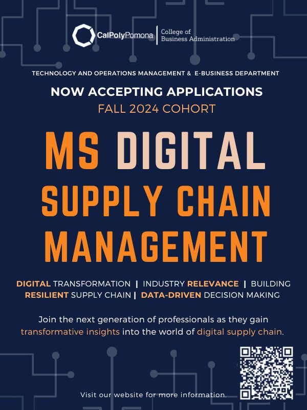 Technology and Operations Management &amp; E Business Department.  Now Accepting Applications Fall Cohort 2022. MS Digital Supply Chain Management.  Digital Transformation, Industry Relevance, Building Resilient Supply Chain, Data-Driven Decision Making.  Join the next generation of business professionals as they gain transformative insights of contemporary digital supply chain management