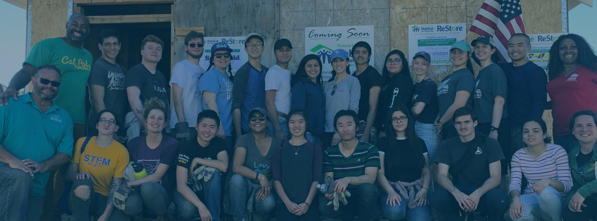 Volunteers from Cal Poly Pomona posing for a photo after a community engagement event