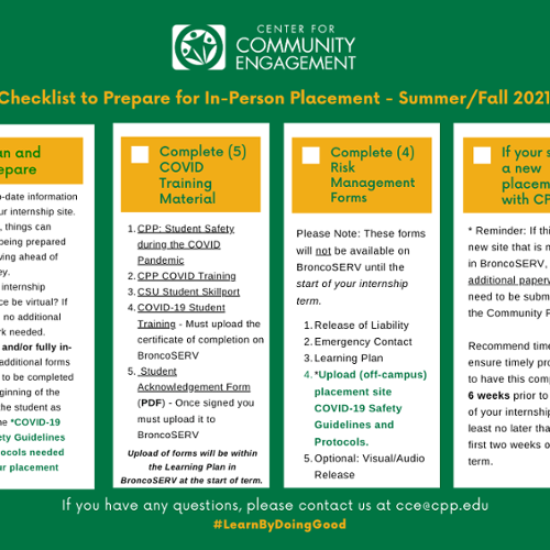 COVID-19 in-person placement checklist