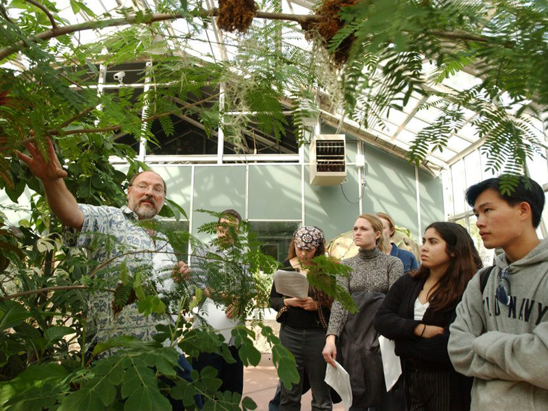 Students listening to a guide at the Biotrek at Cal Poly Pomona