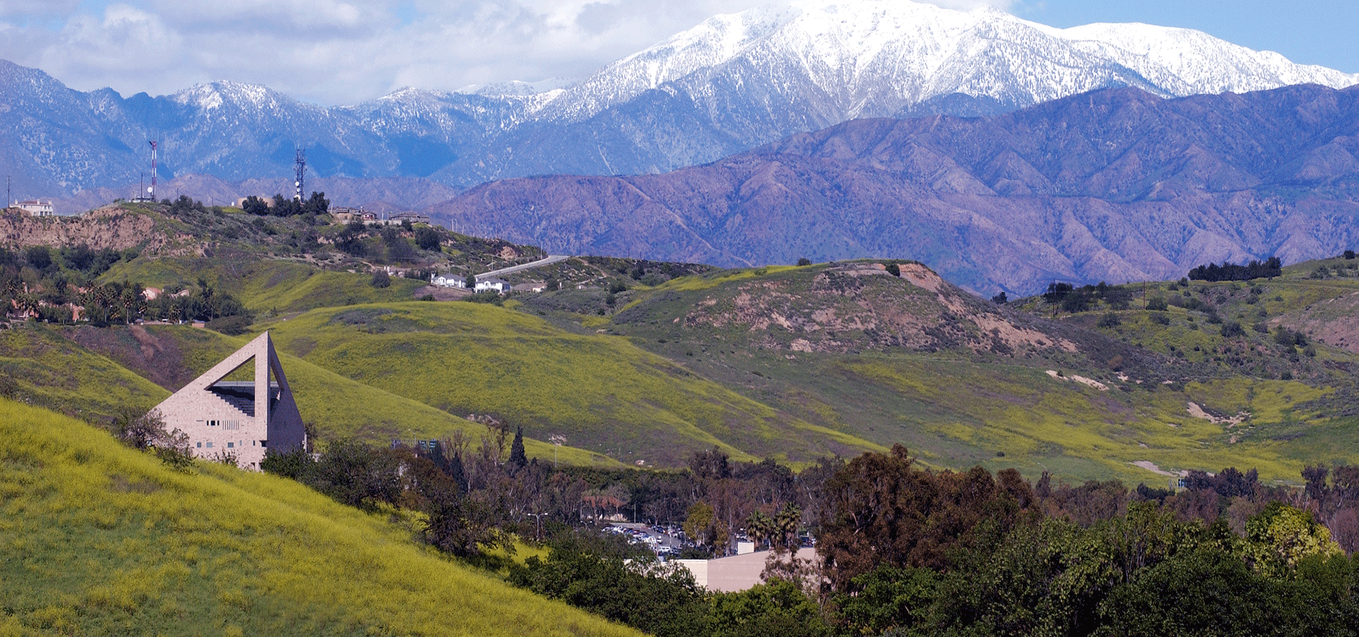 The CLA and the mountains behind campus