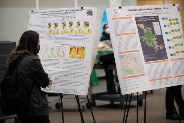 Students viewing map gallery posters
