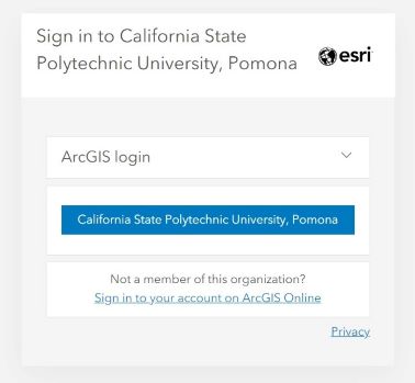 ArcGIS online screenshot for Cal Poly specific login