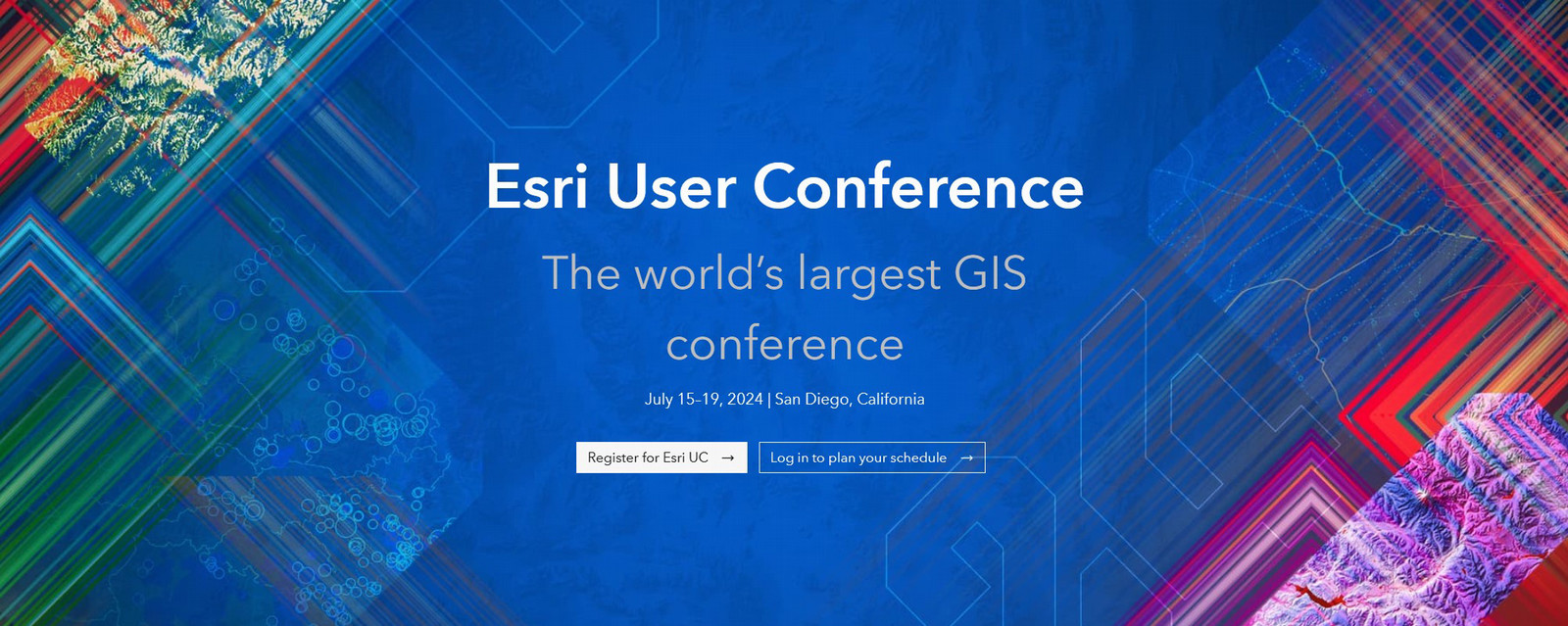 Banner image of Esri User Conference website showing details of event
