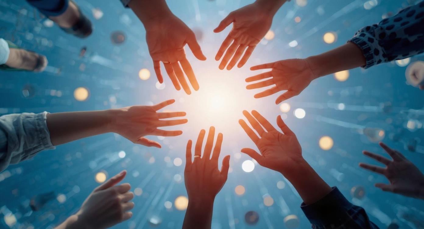 An image of hands stretched toward each other in a circle