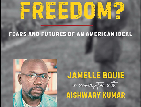 Flyer for the Justice Dialogue event with Jamelle Bouie