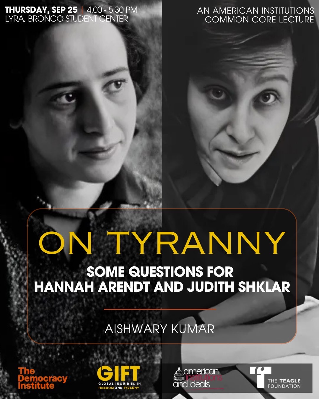 Poster for the "On Tyranny" lecture 