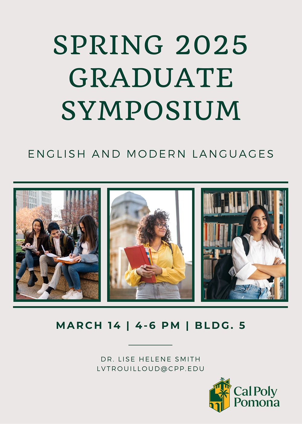information replicated above; 3 images of graduate students writing and studying