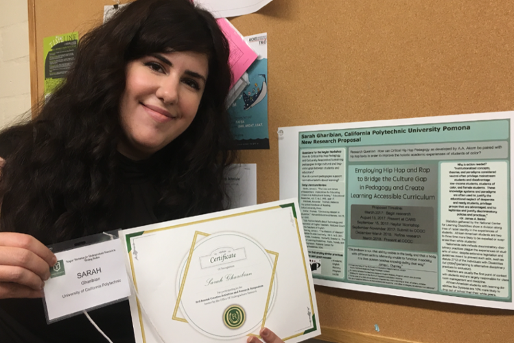 Sarah Gharibian with her conference badge, certificate, and research poster