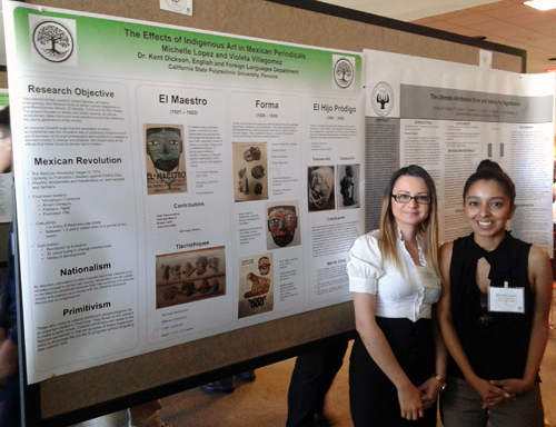 Spanish students Violeta Villagomez and Michelle Lopez with their poster