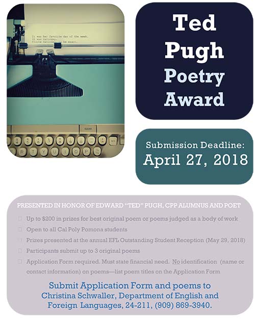 Flyer with information about the Ted Pugh Poetry Award