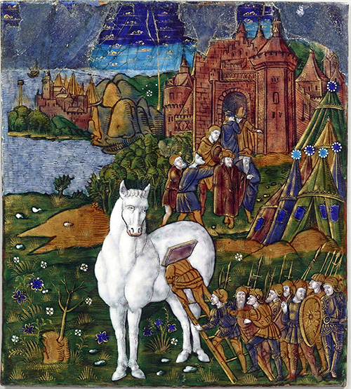 16th century French painting of a Trojan horse