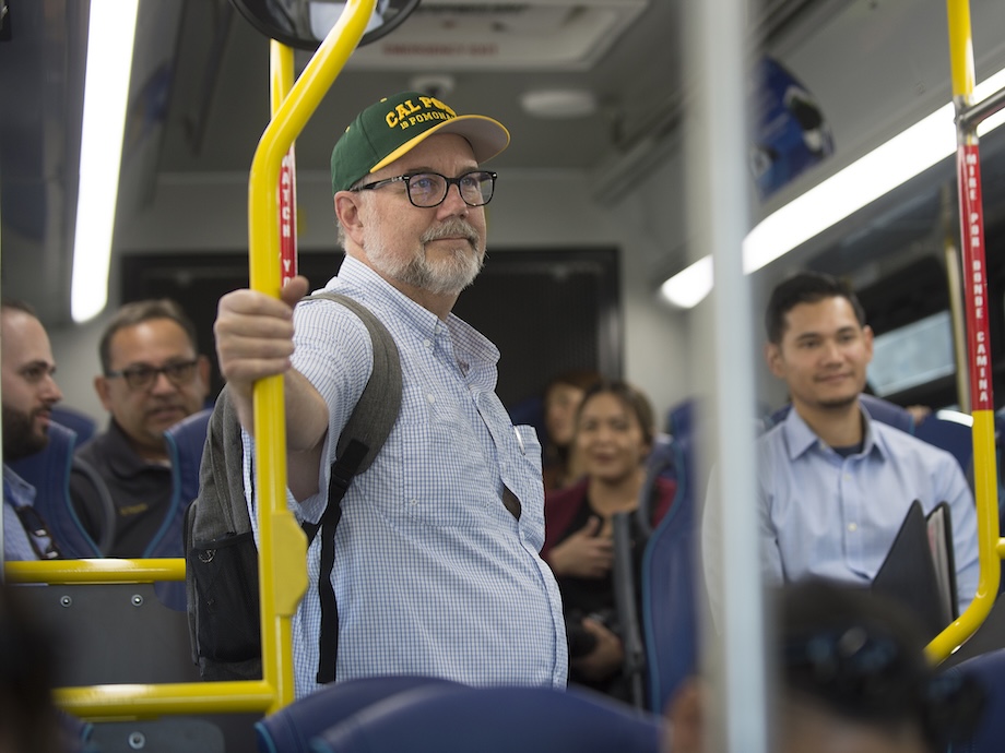John Lloyd on the bus
