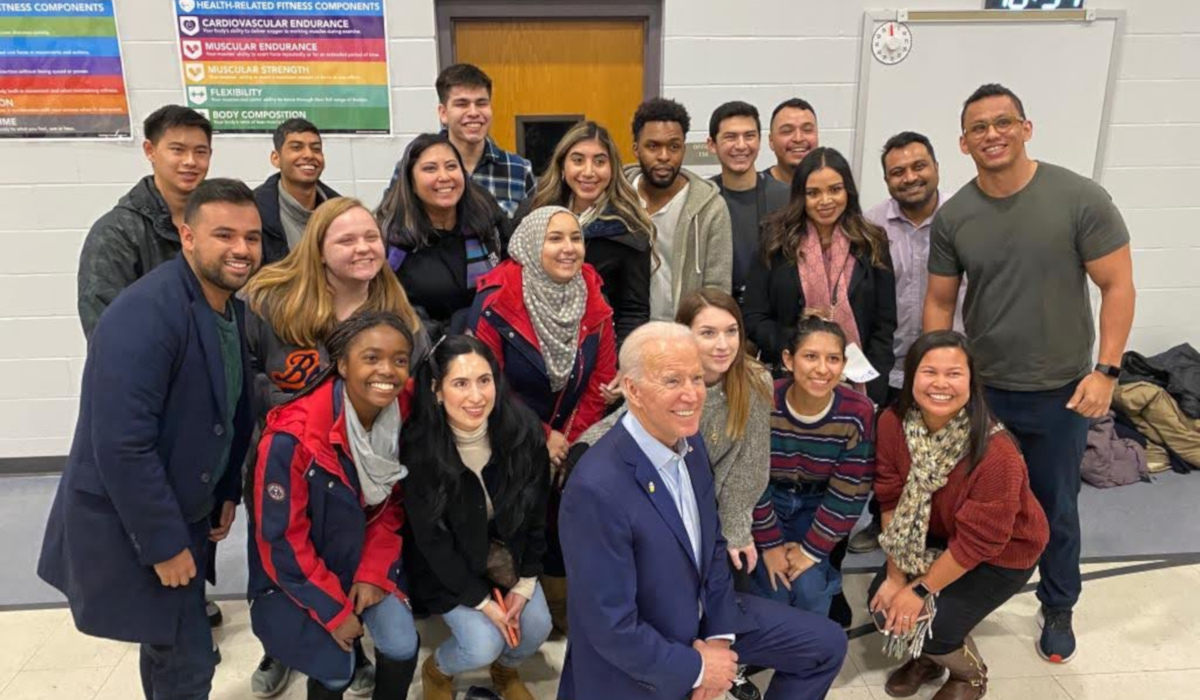 Group of students with Joe Biden