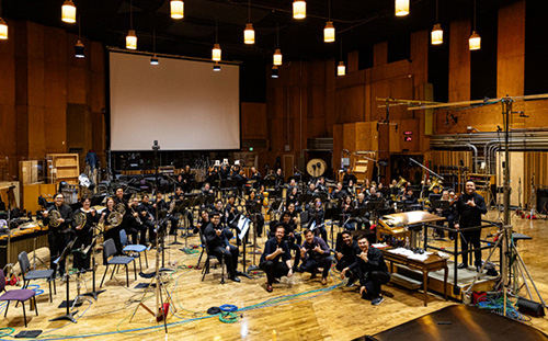 Wind Ensemble group picture on Fox Studios Stage
