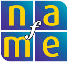 NAfME logo with stylized letters and musical forte symbol, representing music education advocacy.