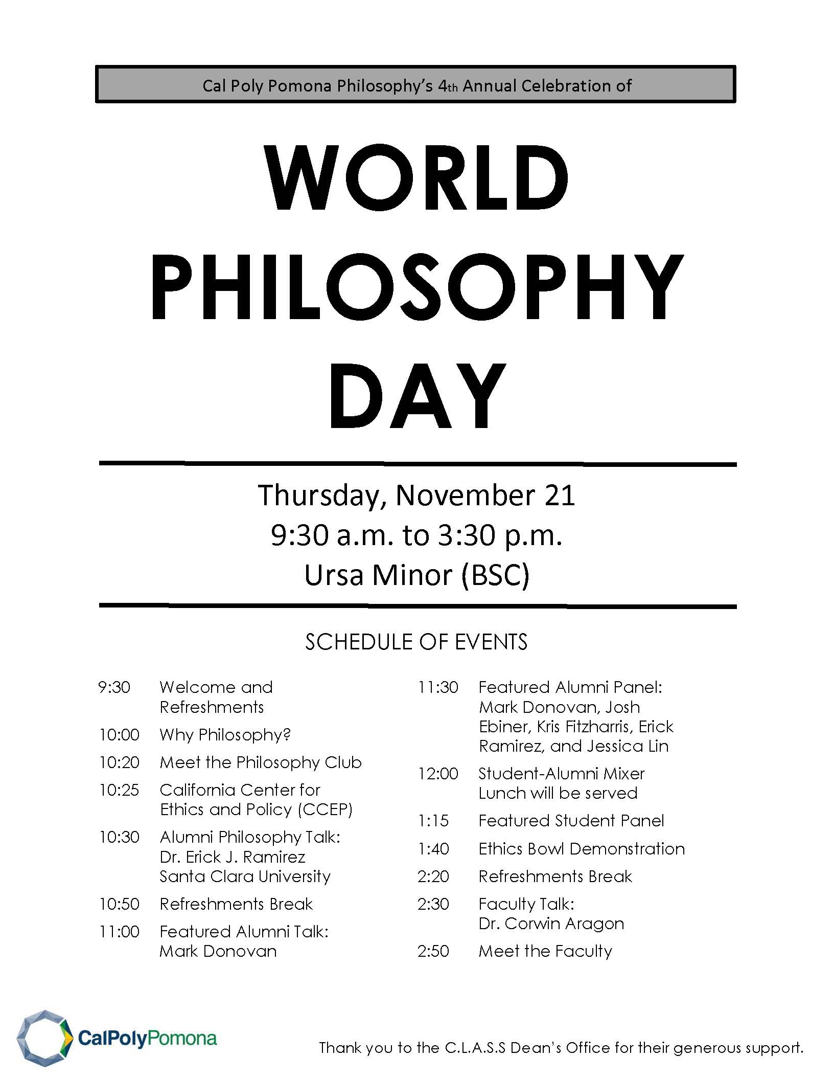 Schedule for World Philosophy Day 2019