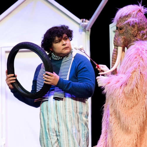 Two students perform in the department production of Skin of Our Teeth