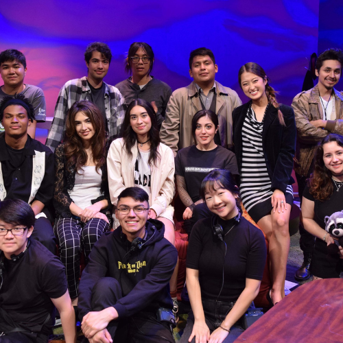 The cast and crew of 8 Minutes Left smile for the camera after the last dress rehearsal.