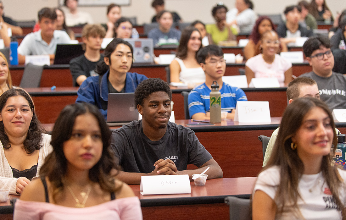 Students on the first day of classes in Professor Dewalds class.