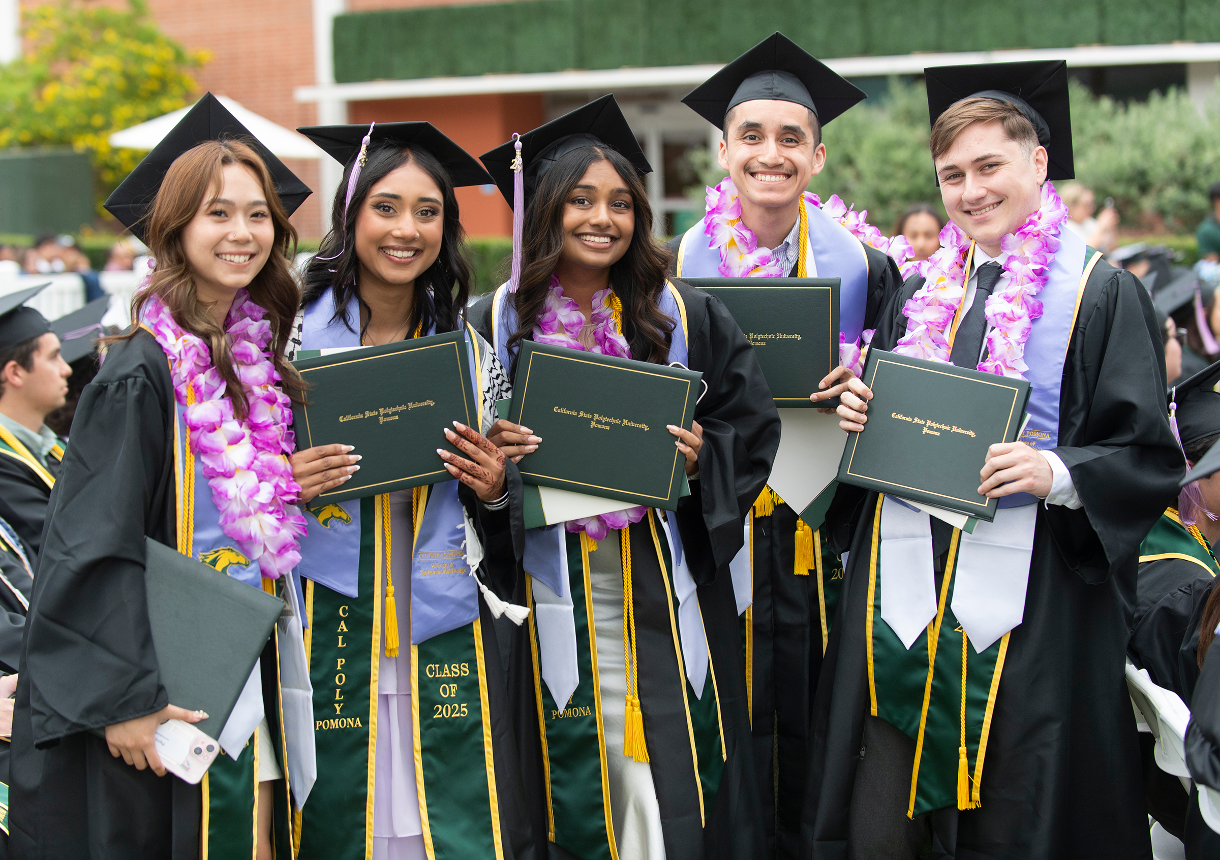 College of Environmental Design graduates smile during the 2025 commencement ceremony. 