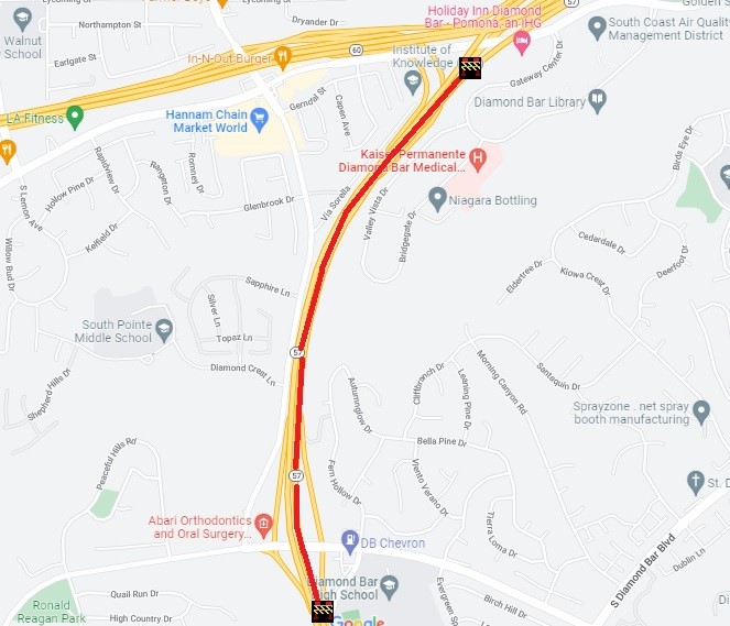 Caltrans to Close Southbound Lanes of 57 Freeway Near 60 Freeway
