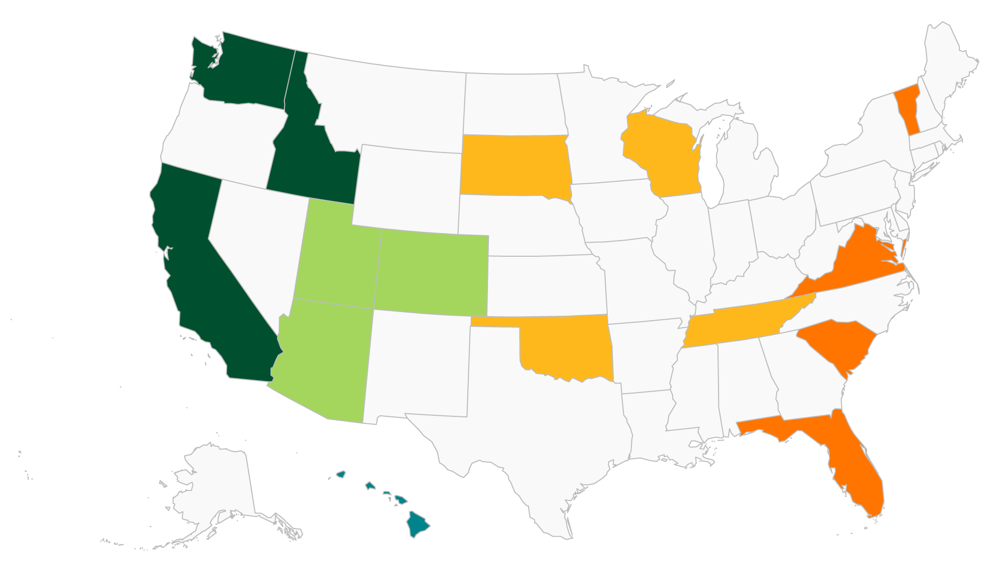 Map of the United Strates showing authorized states