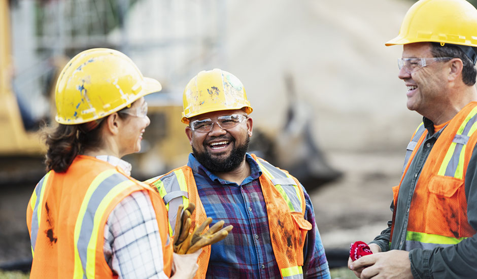 construction workers talking