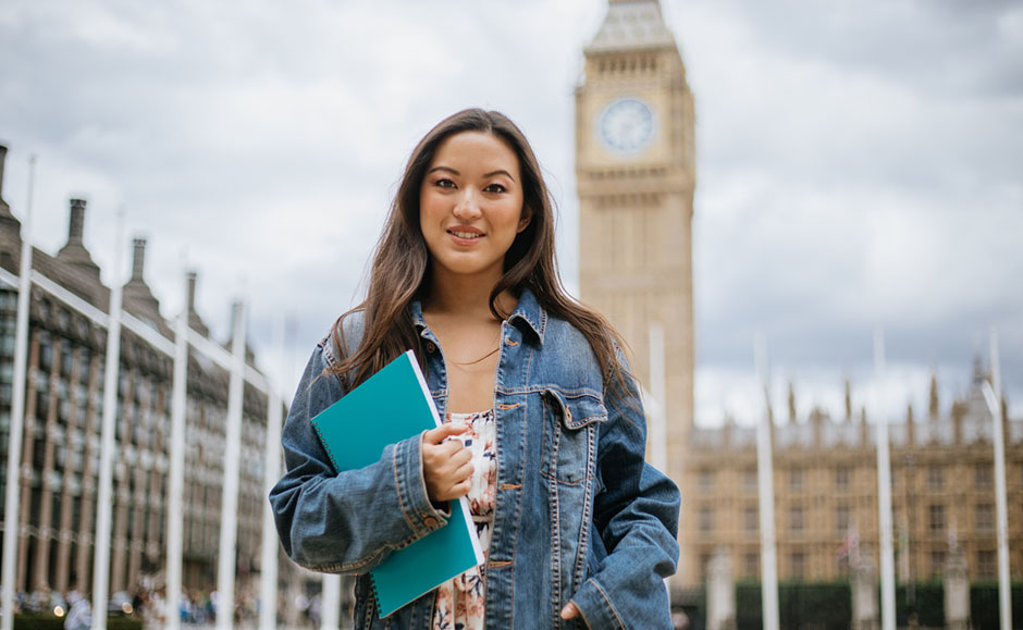 student standing in front of London Tower