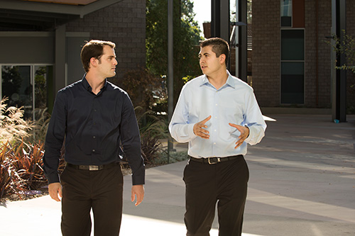 business students walking