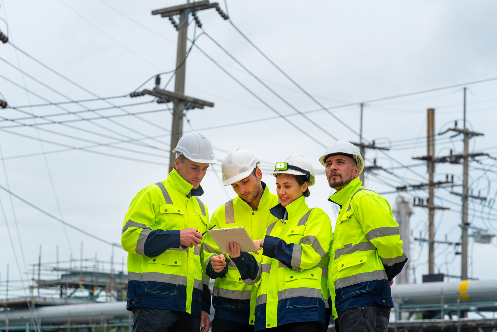 construction workers looking at plans