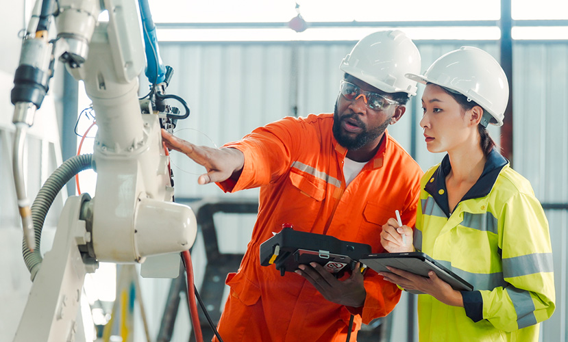 Excited professionals during training