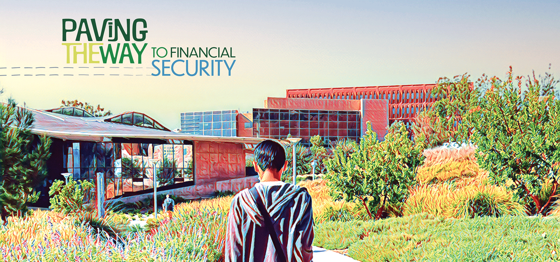 A male student walkts towards the CBA building holding a breifcase