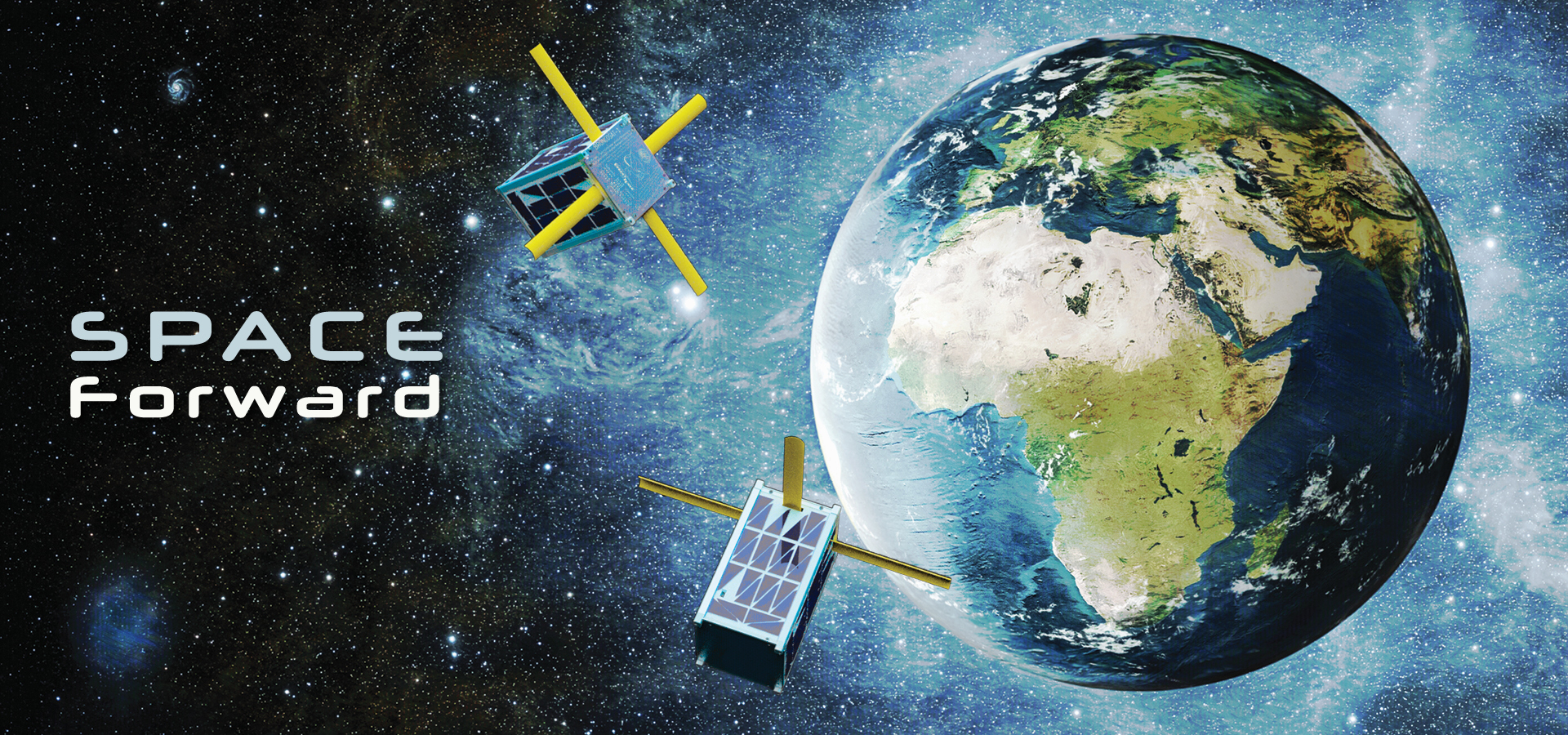 A CubeSat floating in space near Earth.